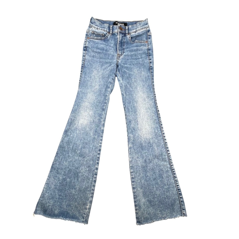 Express Blue Hyper Stretch Slim Flare High Rise Jeans Women 00S